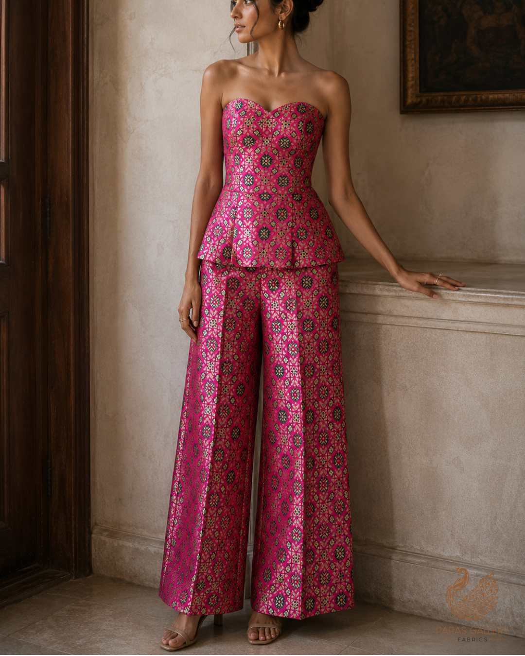 Rani Pink Banarasi Brocade Fabric With All Over Thread And Zari Handloom 23809