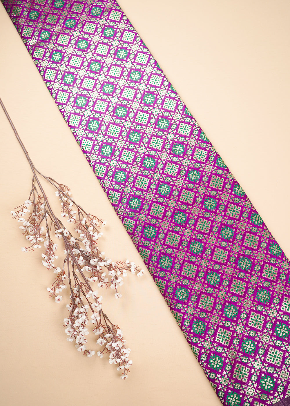 Purple Banarasi Brocade Fabric With All Over Thread And Zari Handloom 23810