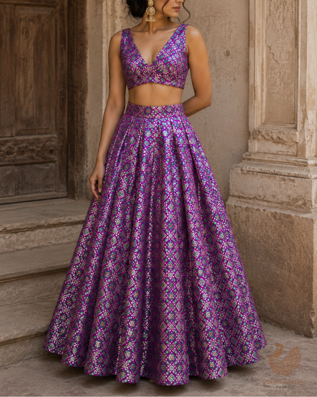 Purple Banarasi Brocade Fabric With All Over Thread And Zari Handloom 23810