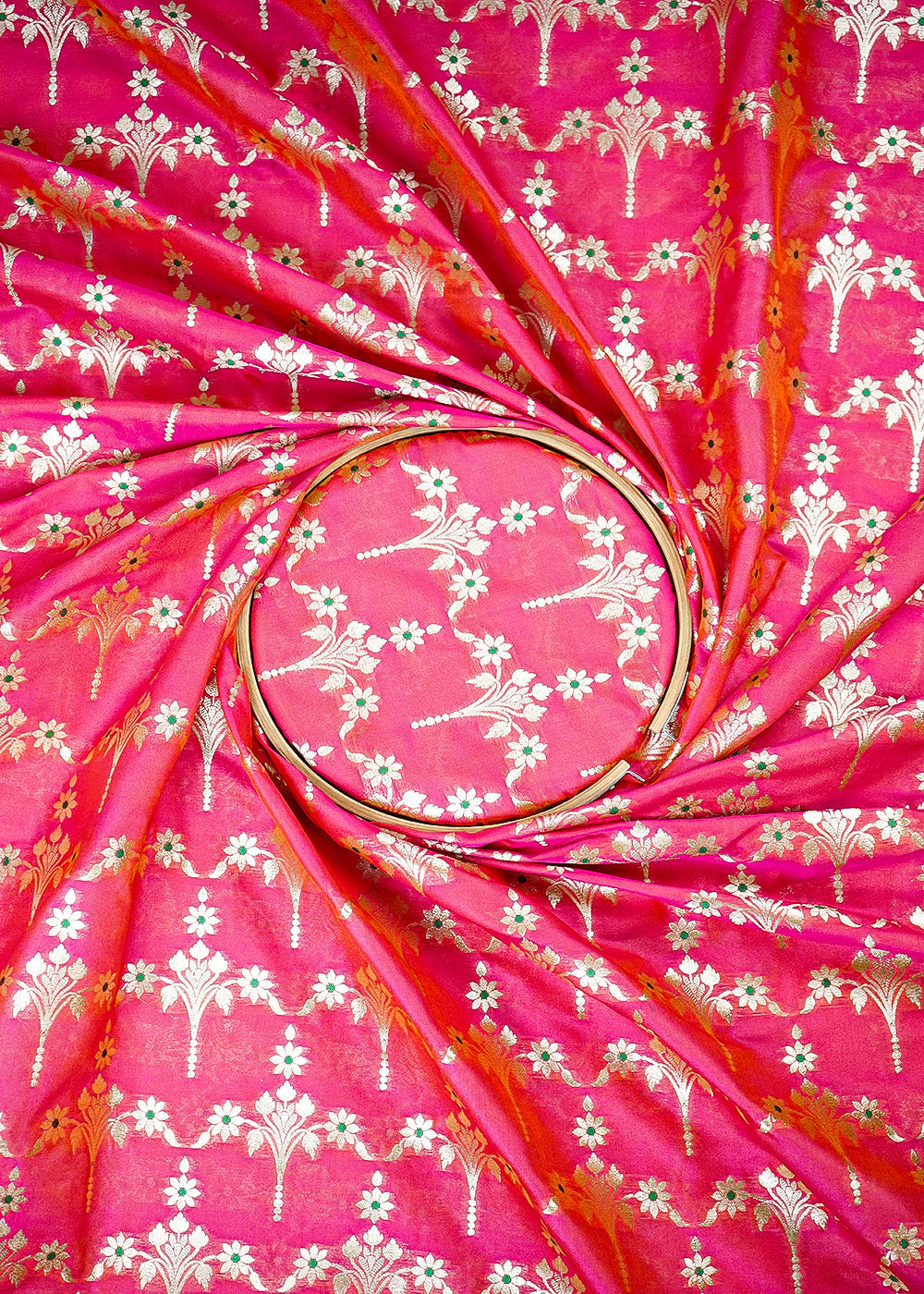 Pink Banarasi Brocade Fabric With All Over Thread And Zari Handloom 23811