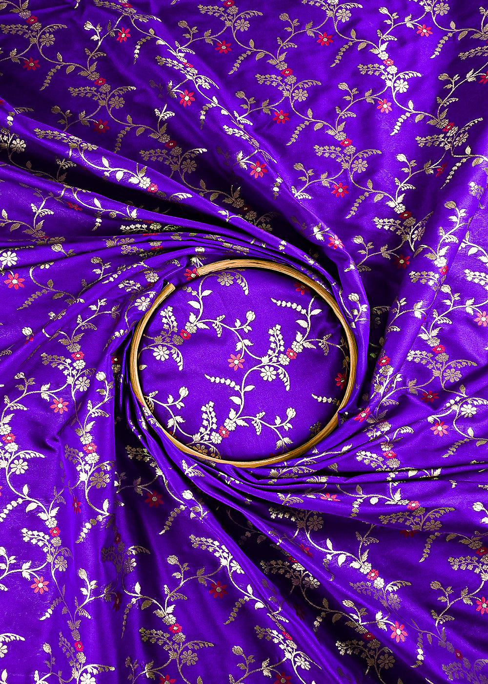 Violet Banarasi Brocade Fabric With All Over Thread And Golden Zari Handloom 23812