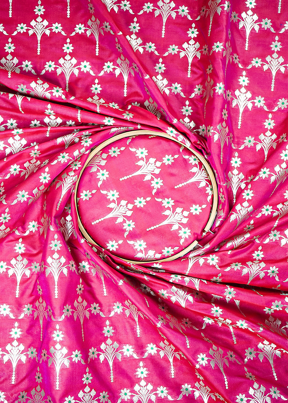 Dark Pink Banarasi Brocade Fabric With All Over Thread And Zari Handloom 23815