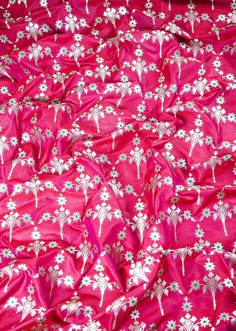 Dark Pink Banarasi Brocade Fabric With All Over Thread And Zari Handloom 23815