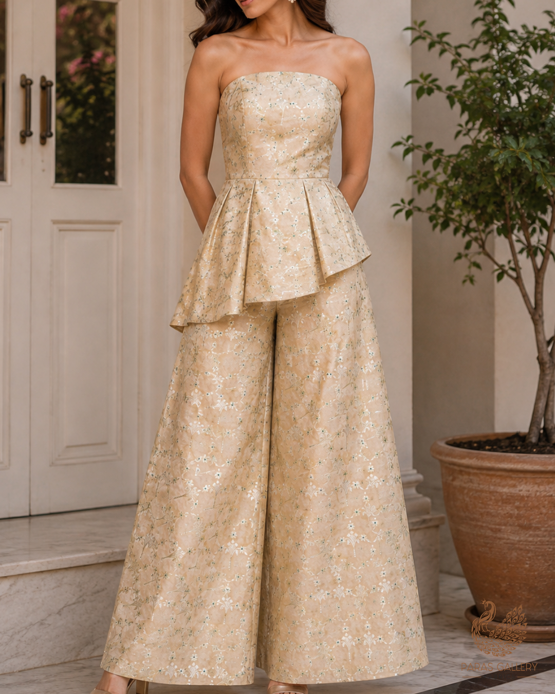 Beige Banarasi Brocade Fabric With All Over Thread And Zari Handloom 23816