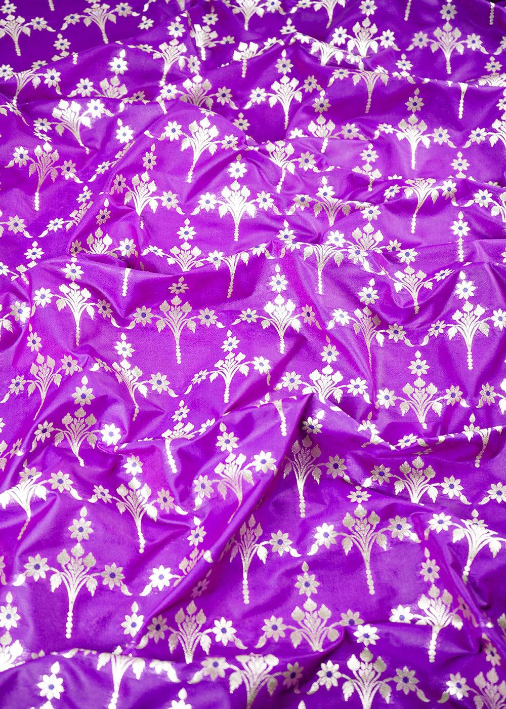 Purple Banarasi Brocade Fabric With All Over Thread And Zari Handloom 23817
