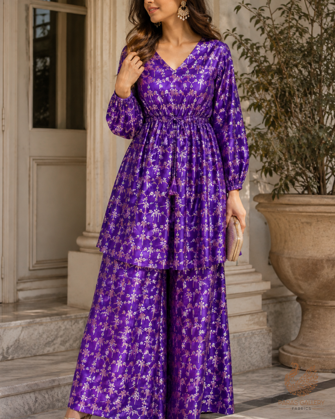 Dark Purple Banarasi Brocade Fabric With All Over Thread And Zari Handloom 23818