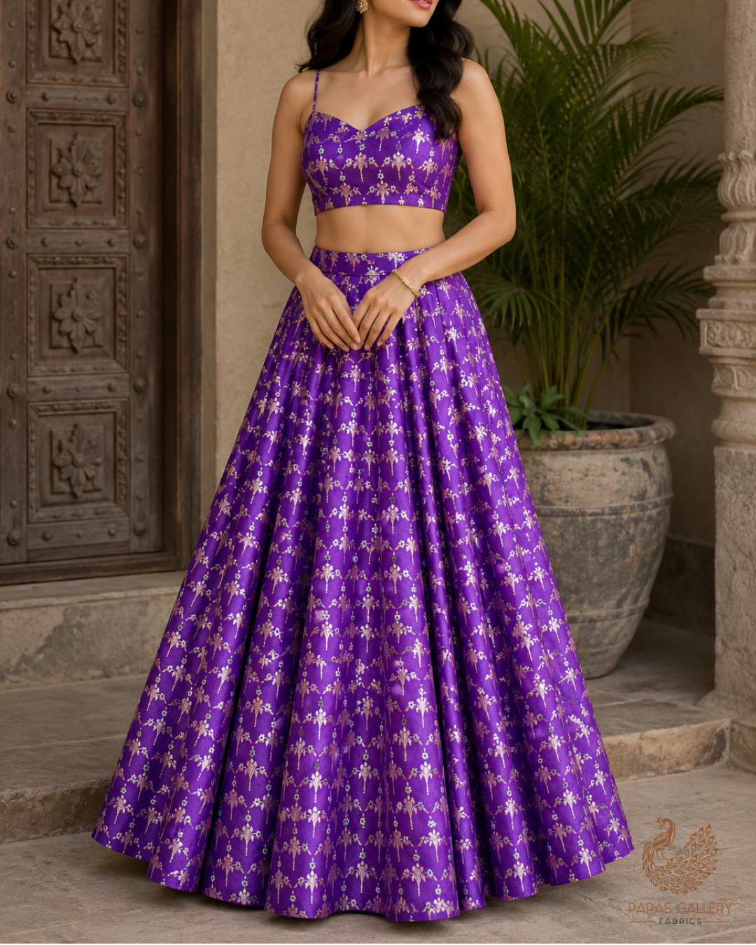 Dark Purple Banarasi Brocade Fabric With All Over Thread And Zari Handloom 23818
