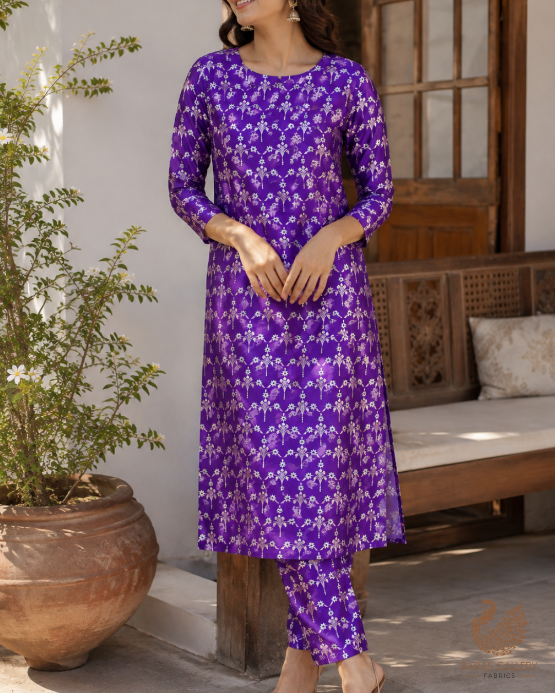 Dark Purple Banarasi Brocade Fabric With All Over Thread And Zari Handloom 23818