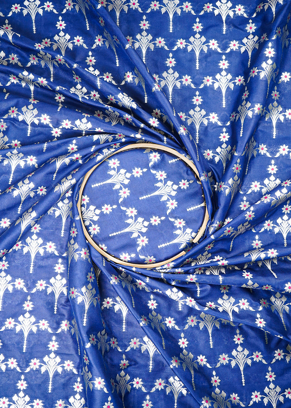 Navy Blue Banarasi Brocade Fabric With All Over Thread And Zari Handloom 23821