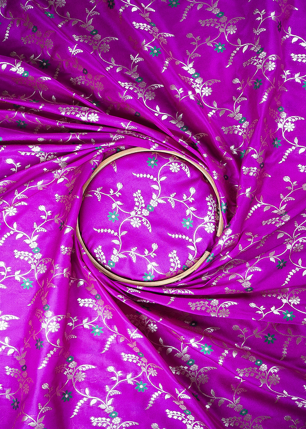 Purple Banarasi Brocade Fabric With All Over Thread And Golden Zari Handloom 23822