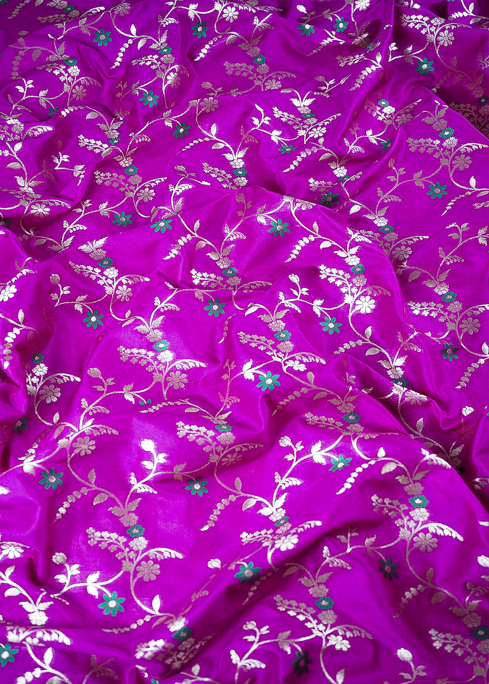 Purple Banarasi Brocade Fabric With All Over Thread And Golden Zari Handloom 23822