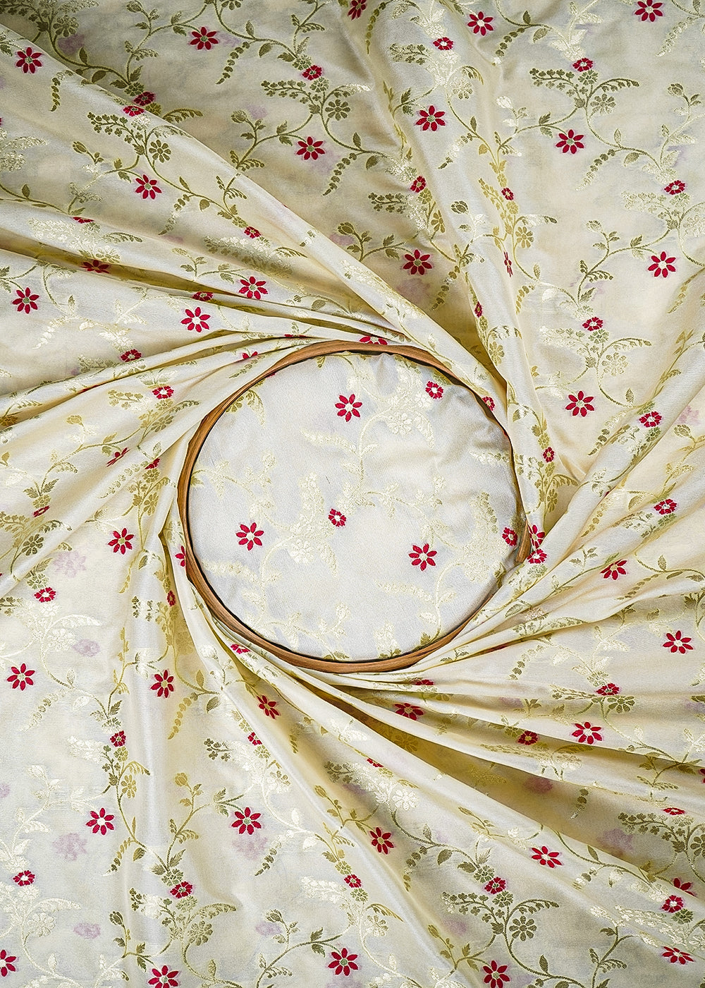 Light Green Banarasi Brocade Fabric With All Over Thread And Golden Zari Handloom 23823