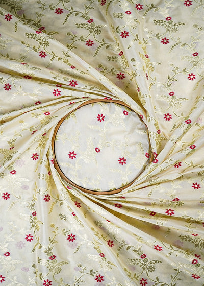 Light Green Banarasi Brocade Fabric With All Over Thread And Golden Zari Handloom 23823