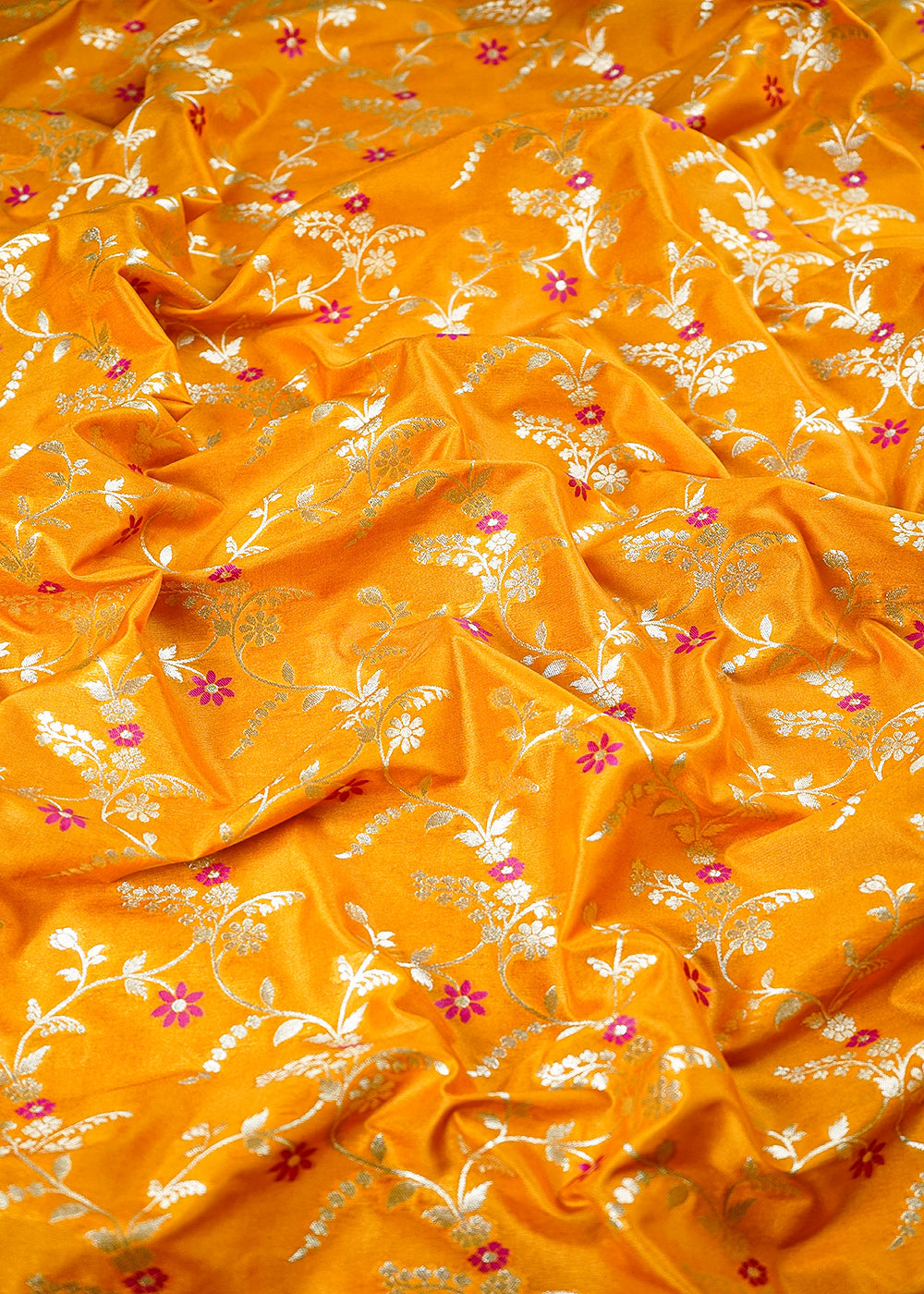 Yellow Banarasi Brocade Fabric With All Over Thread And Golden Zari Handloom 23828