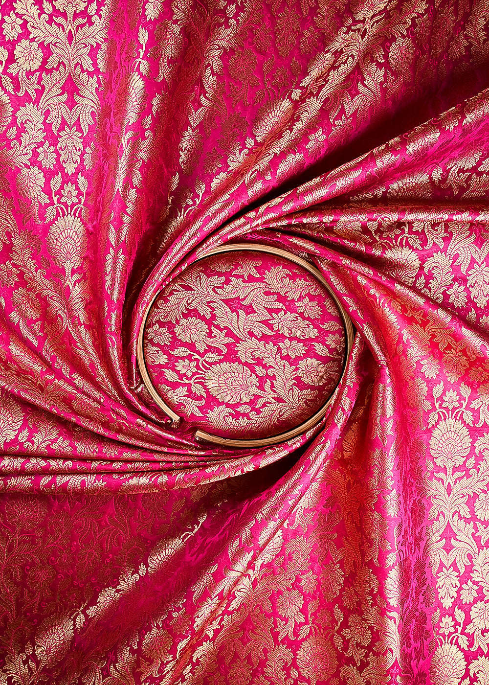Rani Pink Banarasi Brocade Fabric With All Over Thread And Zari Handloom 23836
