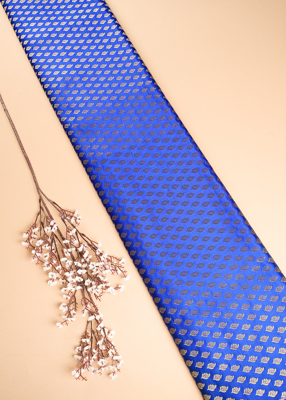 Royal Blue Banarasi Brocade Fabric With All Over Thread And Zari Handloom 23839