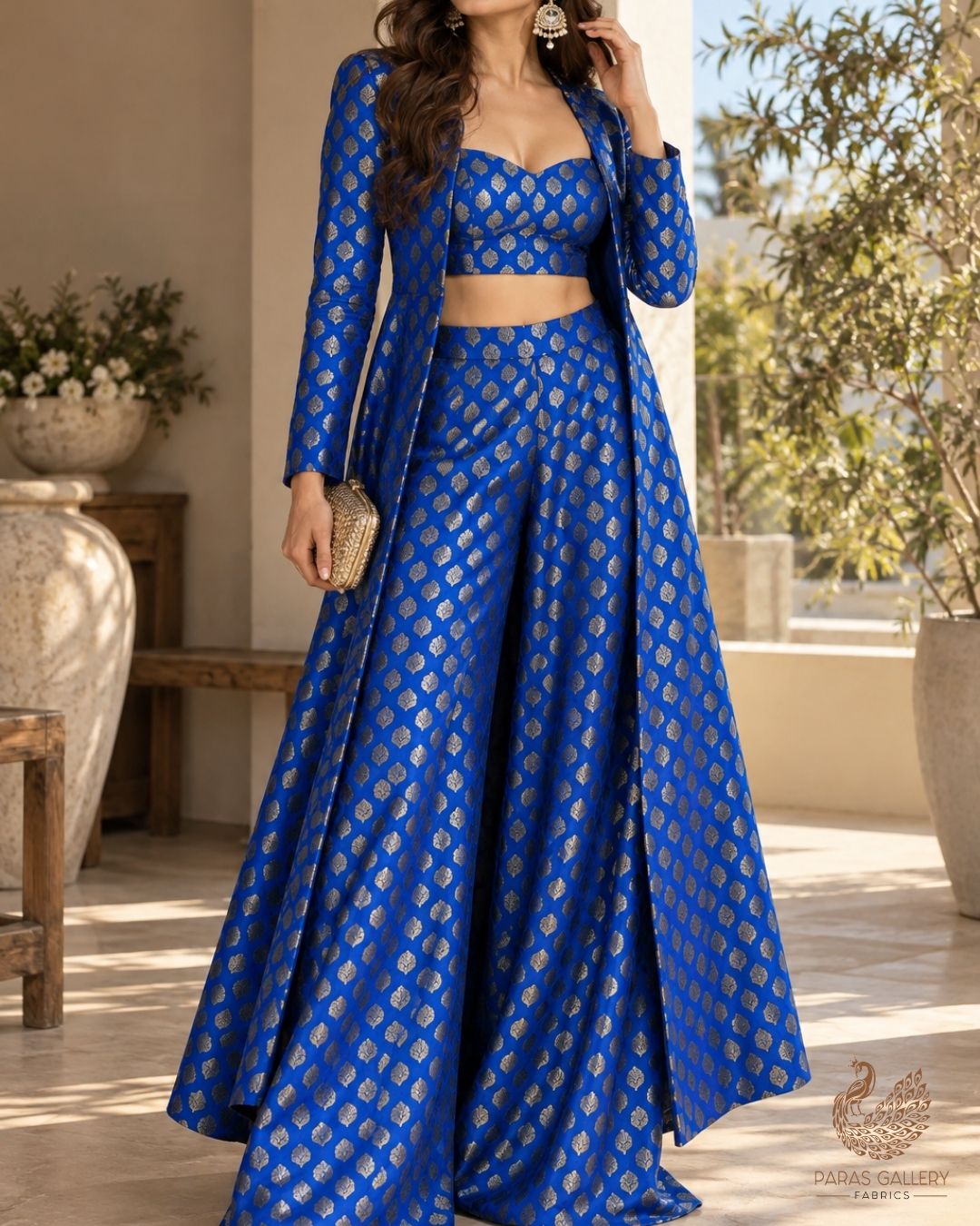 Royal Blue Banarasi Brocade Fabric With All Over Thread And Zari Handloom 23839