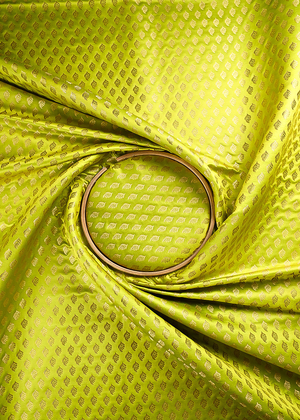 Neon Green Banarasi Brocade Fabric With All Over Thread And Zari Handloom 23840