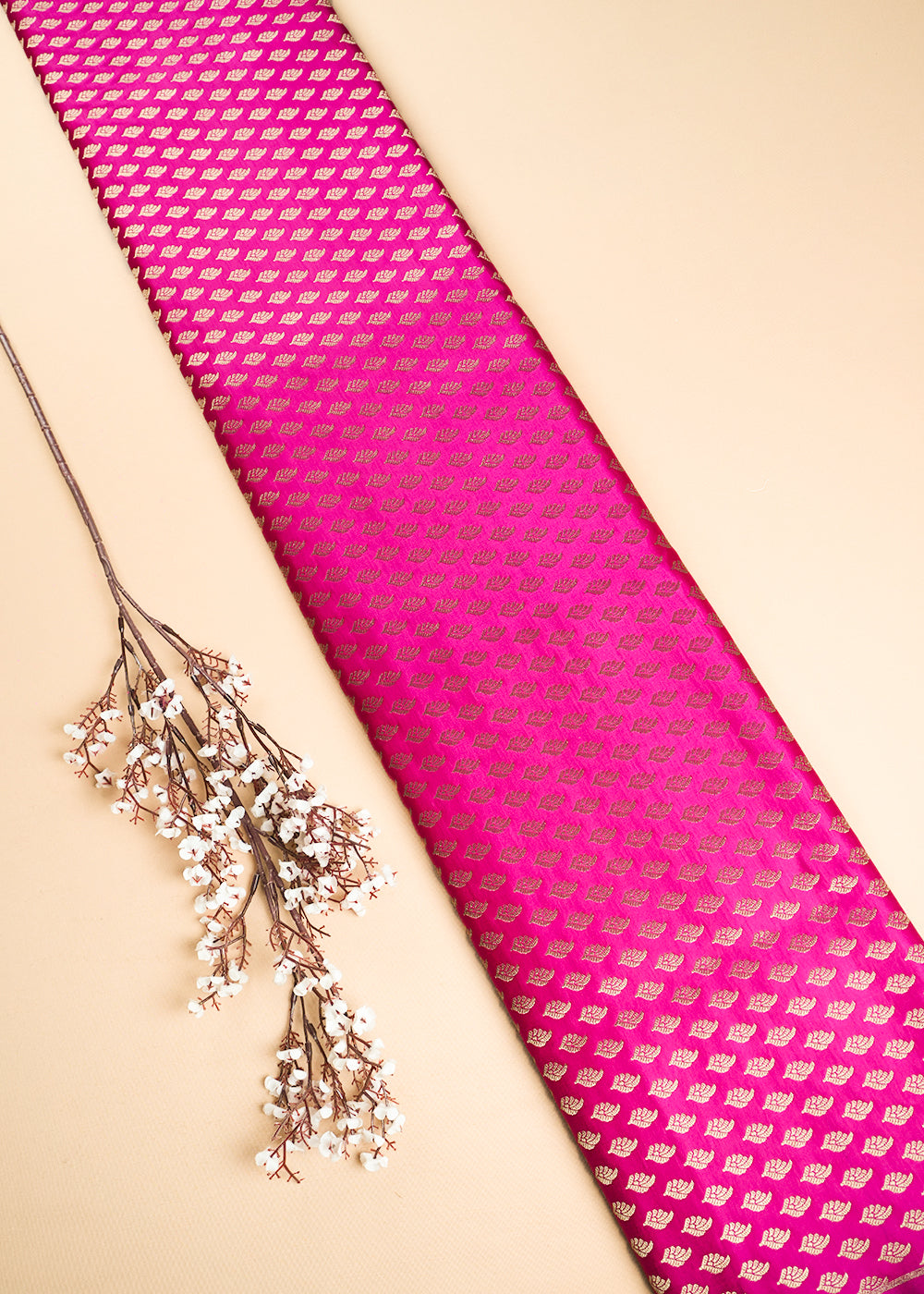 Rani Pink Banarasi Brocade Fabric With All Over Thread And Zari Handloom 23842