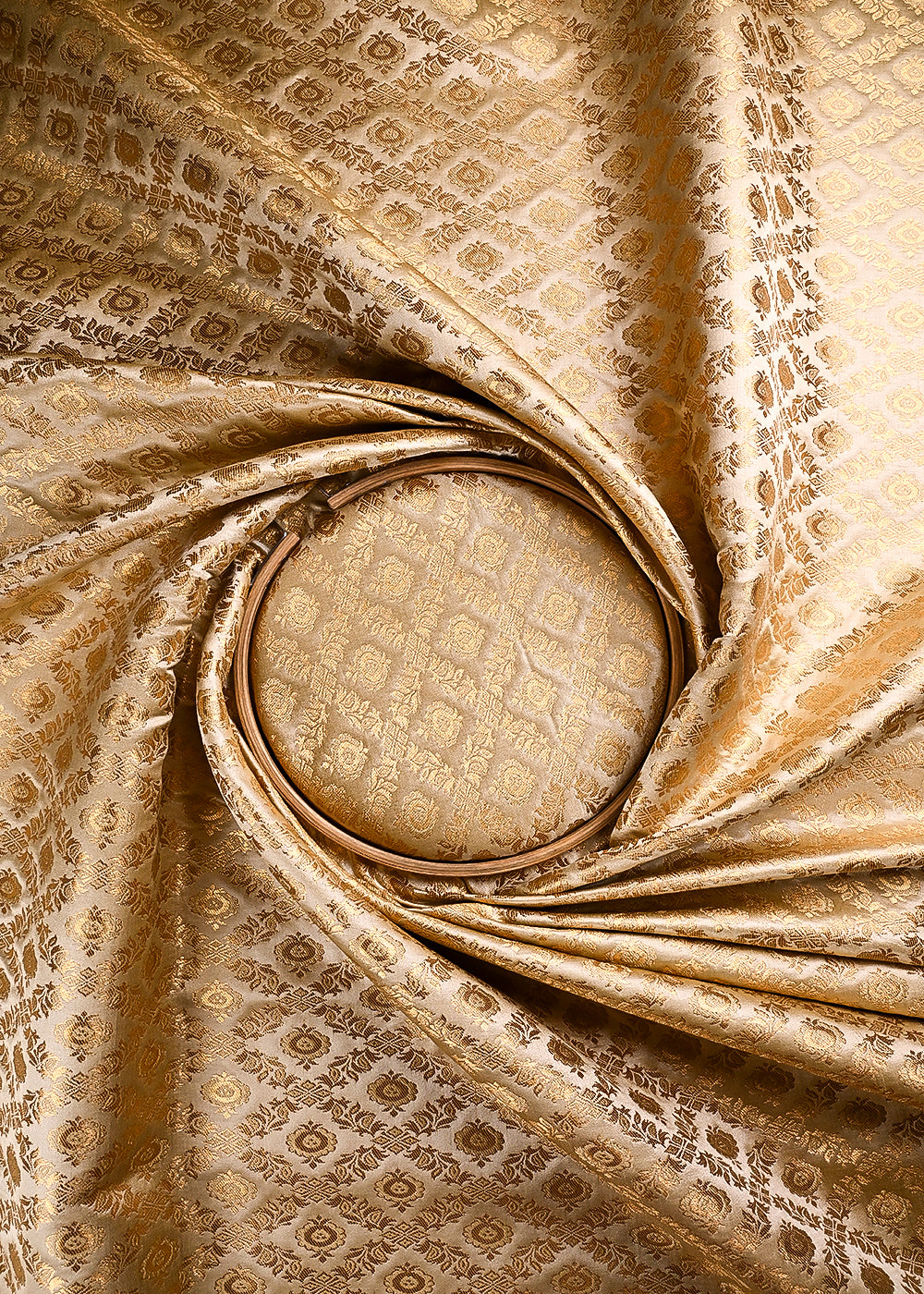 Light Beige Banarasi Brocade Fabric With All Over Thread And Zari Handloom 23847