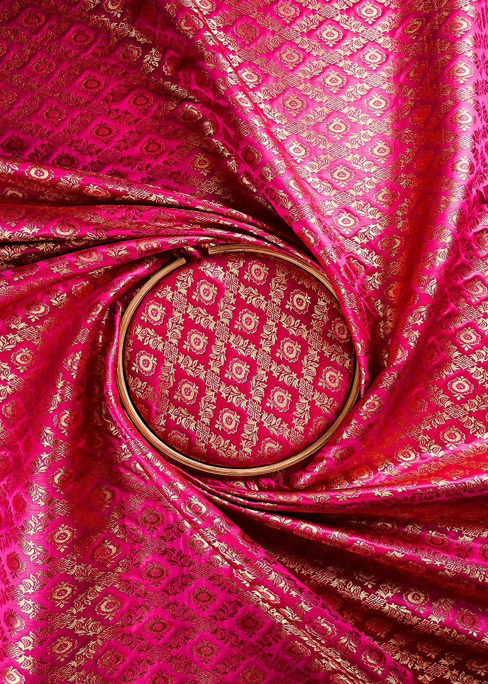 Rani Pink Banarasi Brocade Fabric With All Over Thread And Zari Handloom 23849