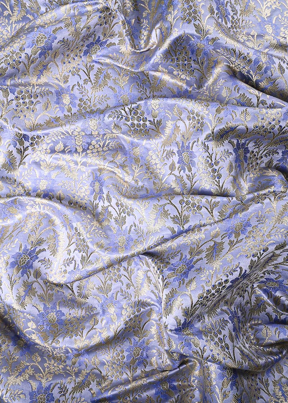 Powder Blue Banarasi Brocade Fabric With All Over Thread And Golden Zari Handloom 23850