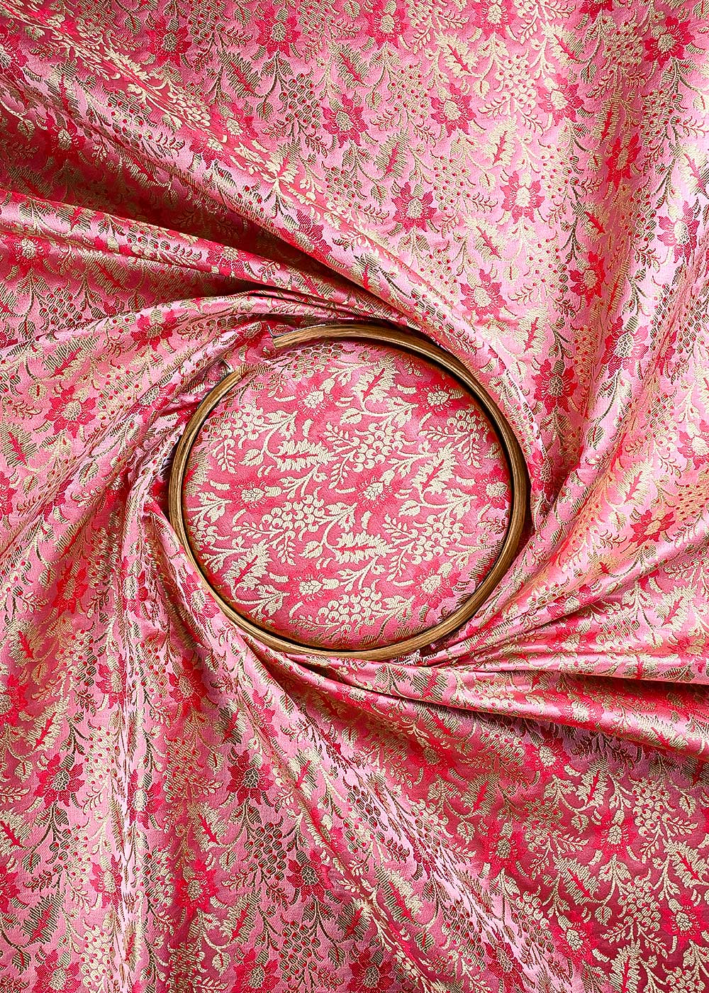 Light Pink Banarasi Brocade Fabric With All Over Thread And Golden Zari Handloom 23853