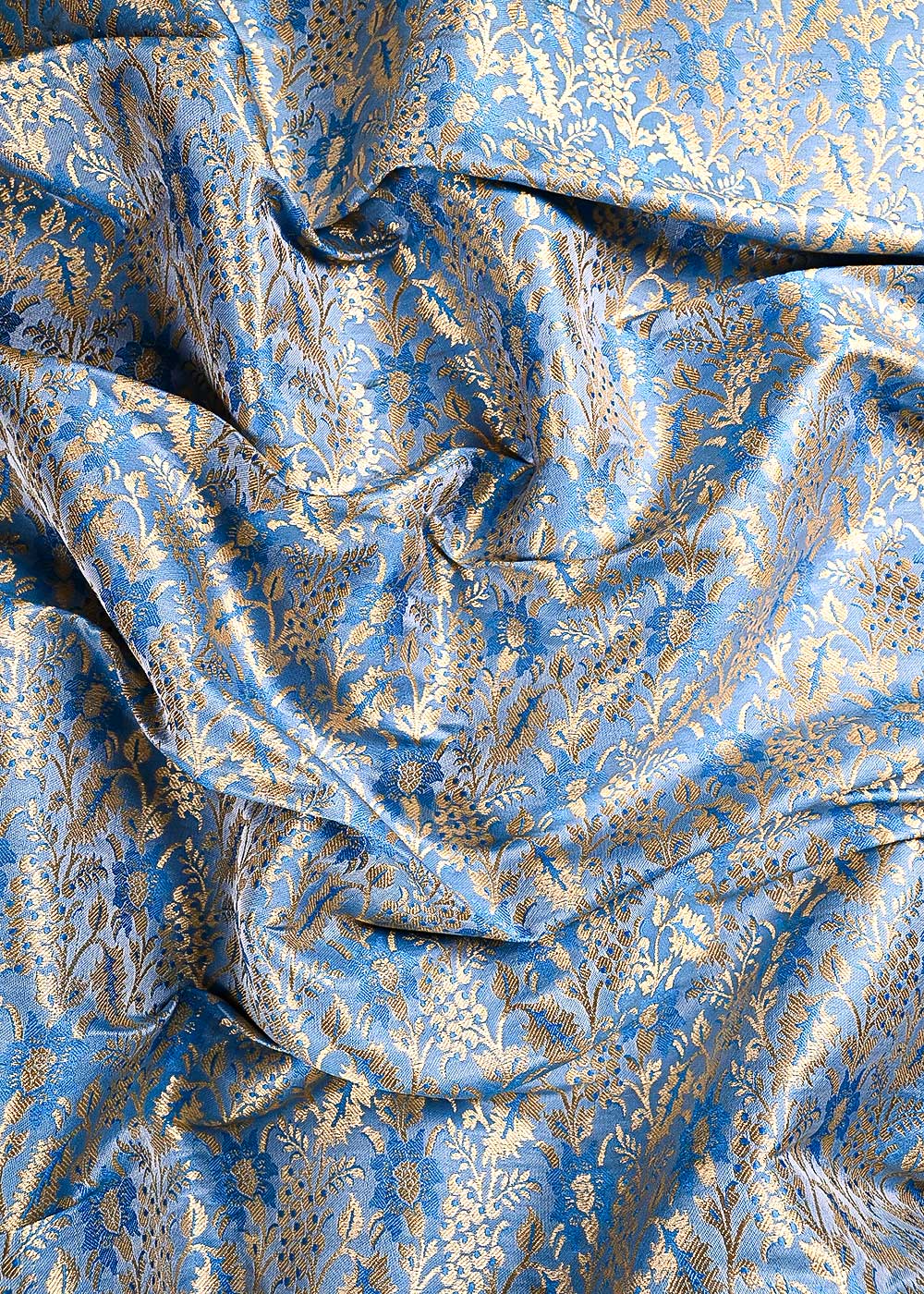 Light Blue Banarasi Brocade Fabric With All Over Thread And Golden Zari Handloom 23854
