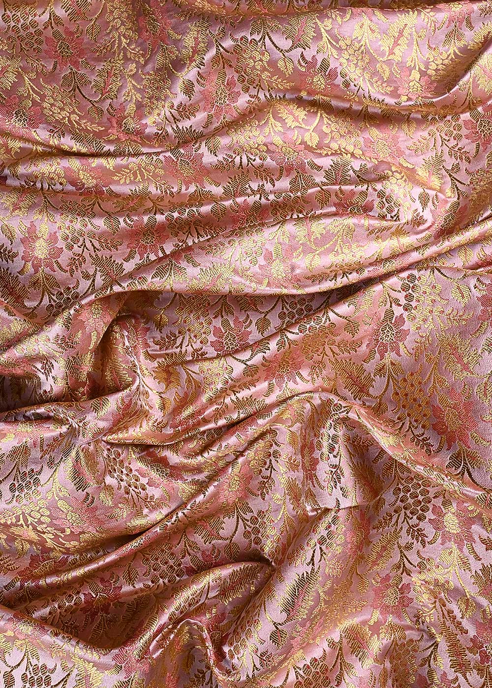 Blush Pink Banarasi Brocade Fabric With All Over Thread And Golden Zari Handloom 23857