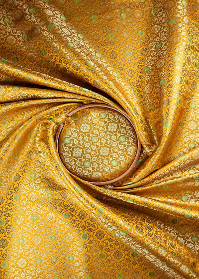 Mustard Banarasi Brocade Fabric With All Over Thread And Golden Zari Handloom 23862
