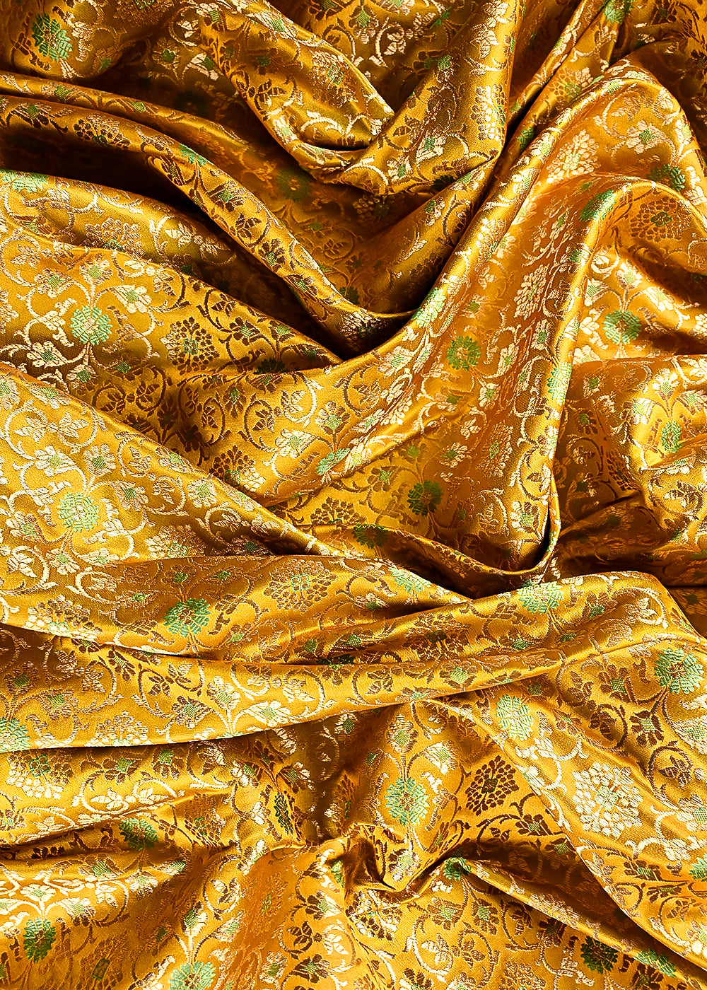 Mustard Banarasi Brocade Fabric With All Over Thread And Golden Zari Handloom 23862