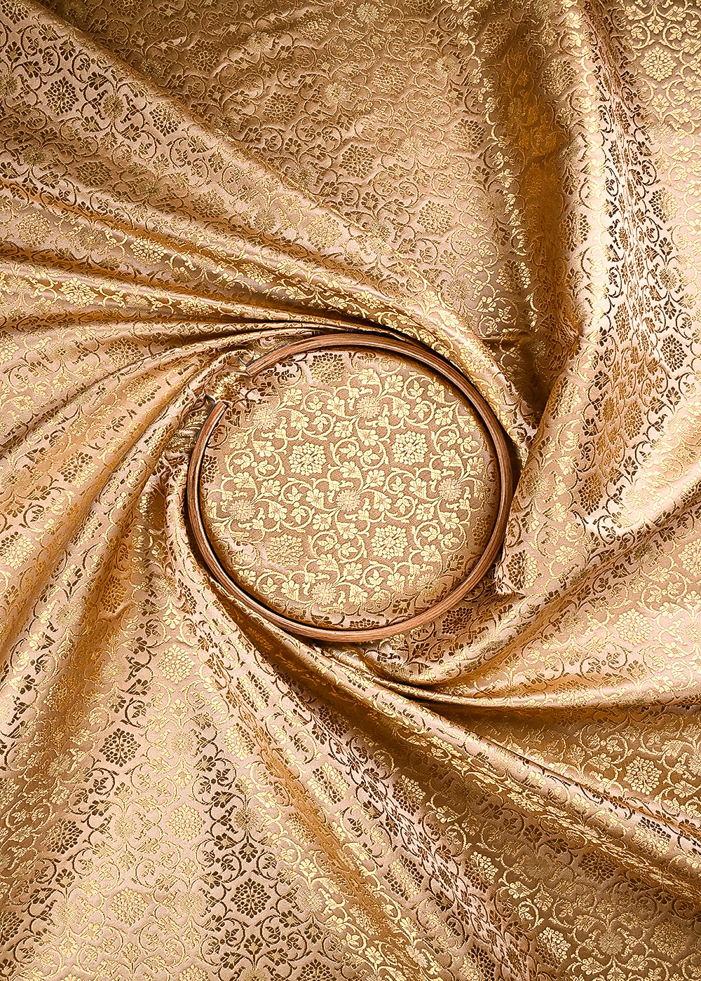 Golden Banarasi Brocade Fabric With All Over Thread And Golden Zari Handloom 23863