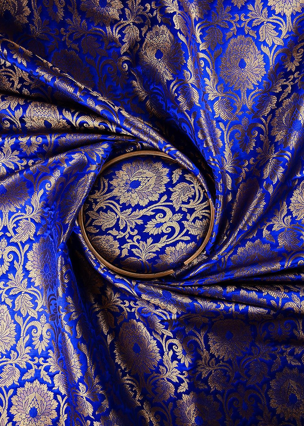 Royal Blue Banarasi Brocade Fabric With All Over Thread And Zari Handloom 23869