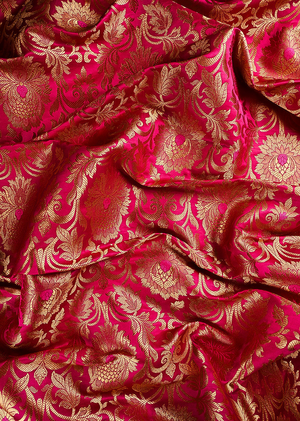 Rani Pink Banarasi Brocade Fabric With All Over Thread And Zari Handloom 23871