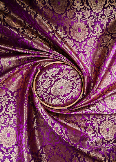 Purple Banarasi Brocade Fabric With All Over Thread And Zari Handloom 23872
