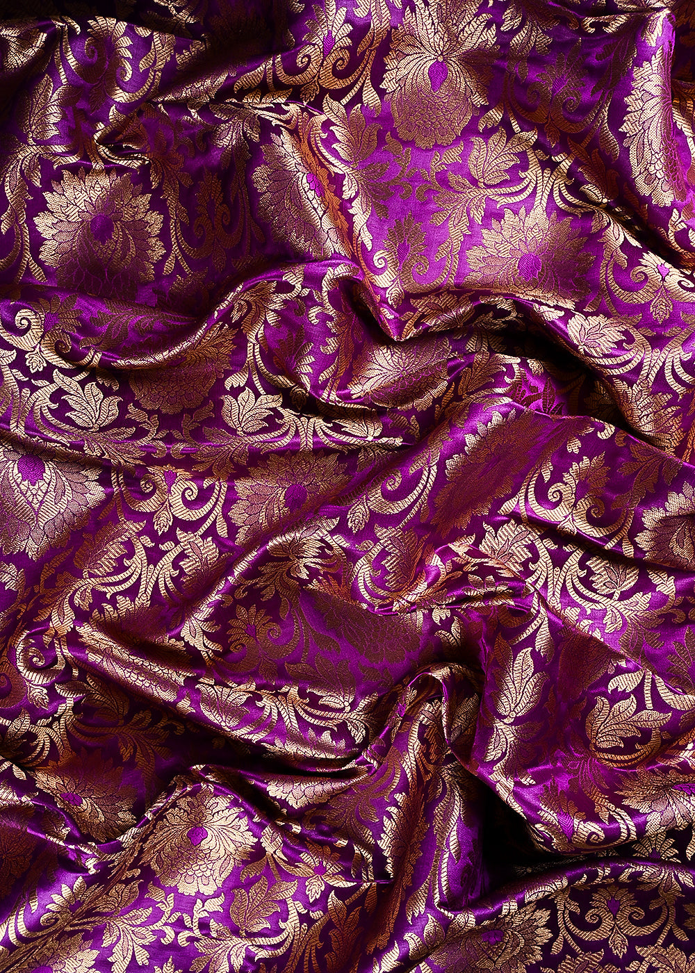 Purple Banarasi Brocade Fabric With All Over Thread And Zari Handloom 23872