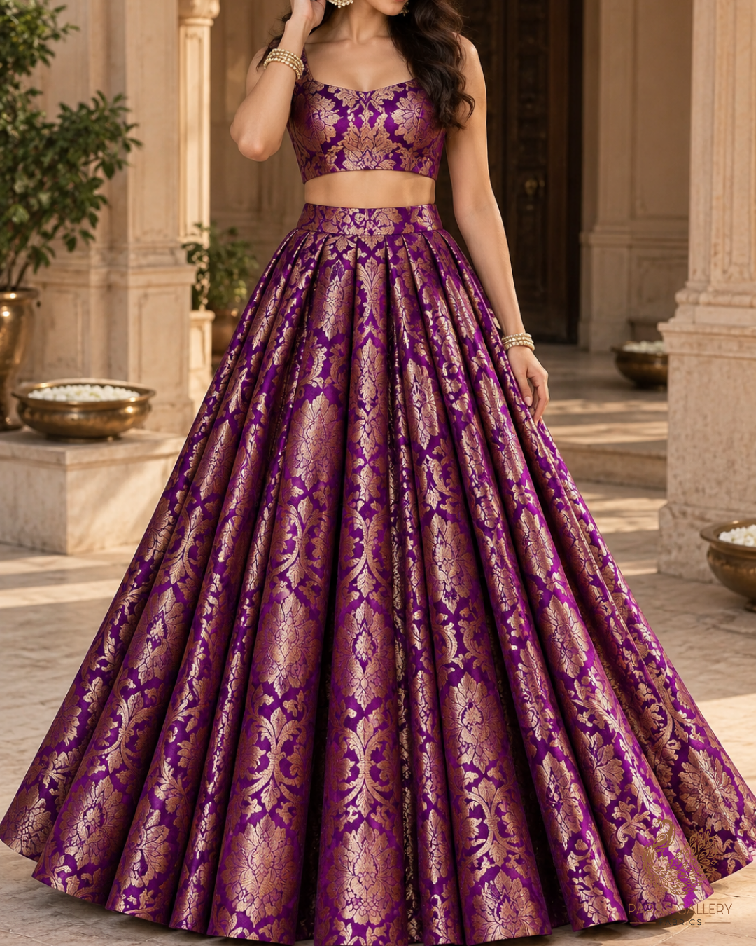 Purple Banarasi Brocade Fabric With All Over Thread And Zari Handloom 23872