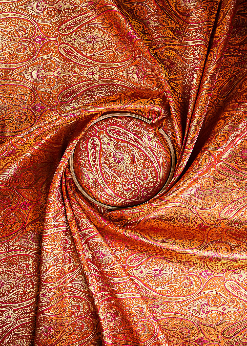 Mustard Banarasi Brocade Fabric With All Over Thread And Golden Zari Handloom 23877