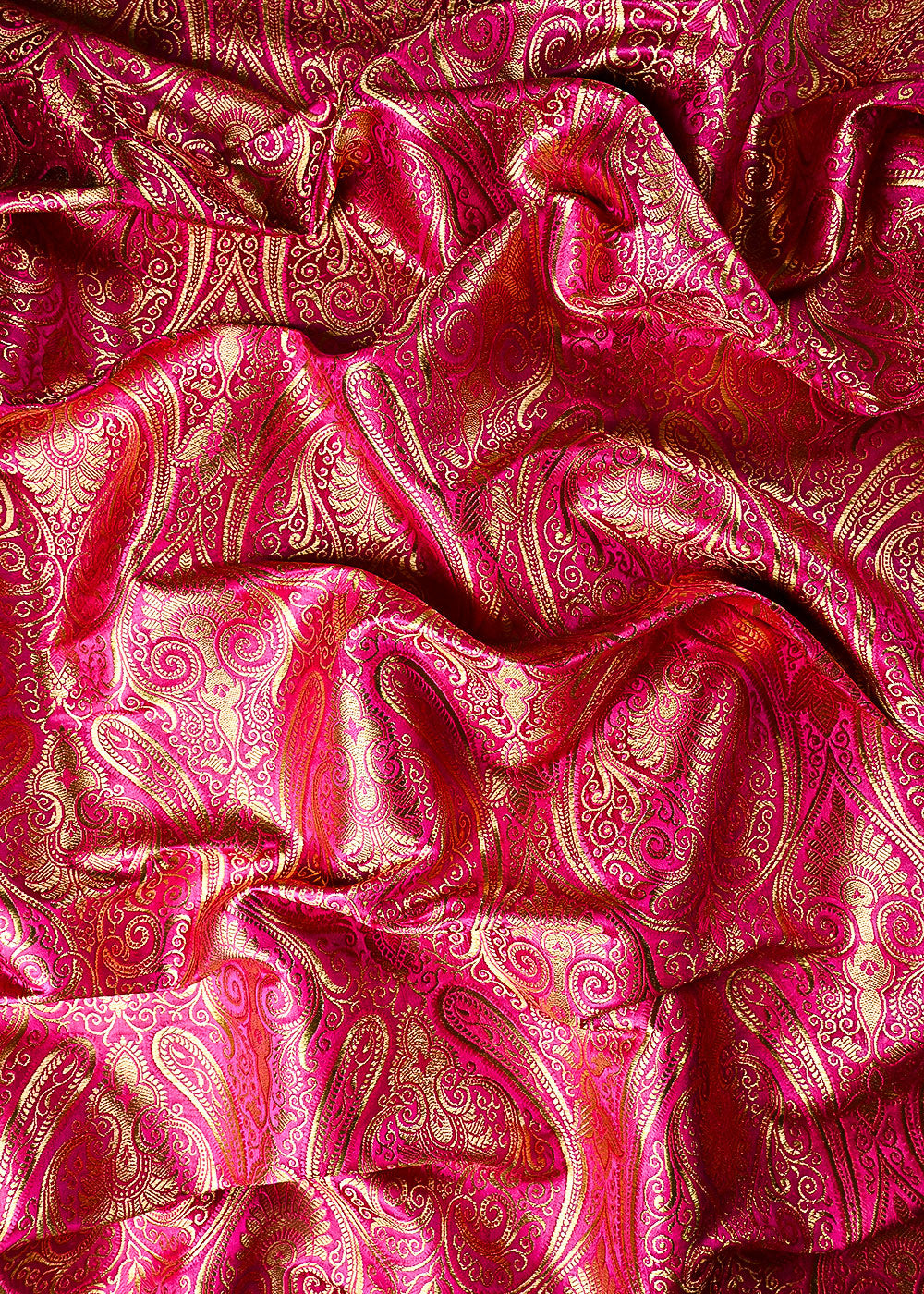 Rani Piink Banarasi Brocade Fabric With All Over Thread And Golden Zari Handloom 23879