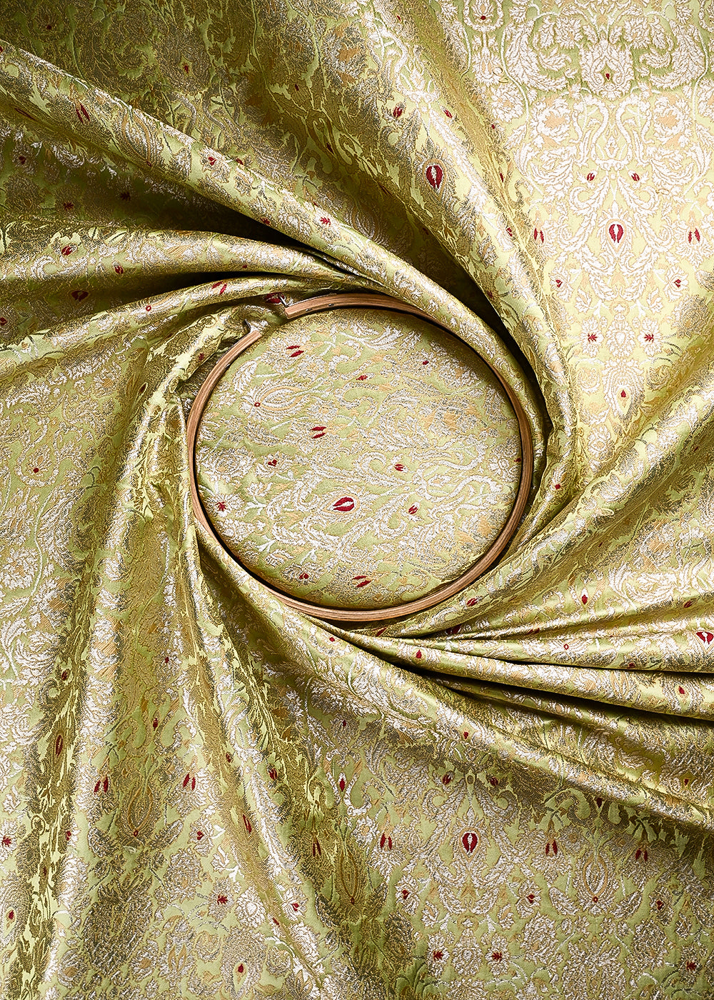 Pista Green Banarasi Brocade Fabric With All Over Thread And Zari Handloom 23881