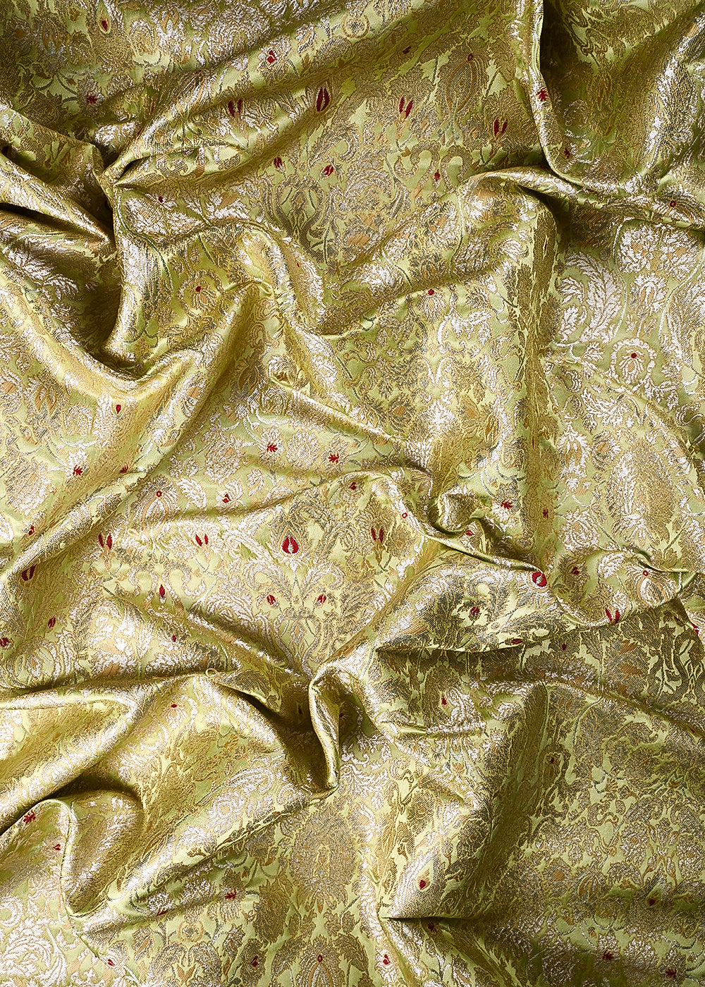 Pista Green Banarasi Brocade Fabric With All Over Thread And Zari Handloom 23881