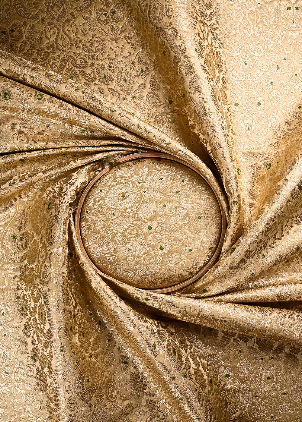 Light Gold Banarasi Brocade Fabric With All Over Thread And Zari Handloom 23885