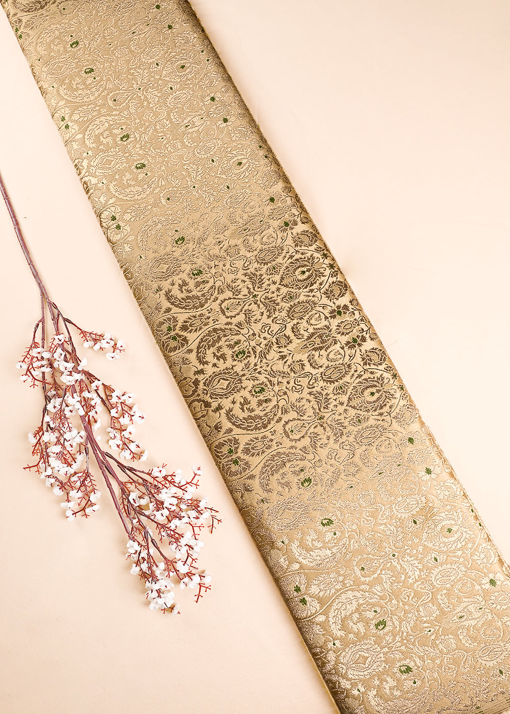 Light Gold Banarasi Brocade Fabric With All Over Thread And Zari Handloom 23885