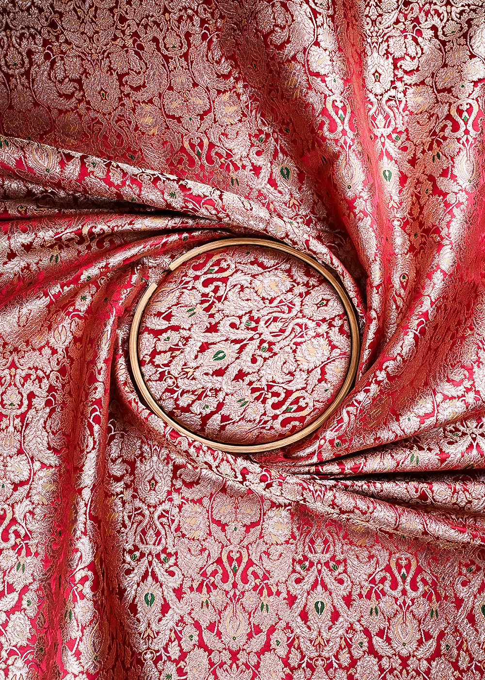 Maroon Banarasi Brocade Fabric With All Over Thread And Zari Handloom 23888