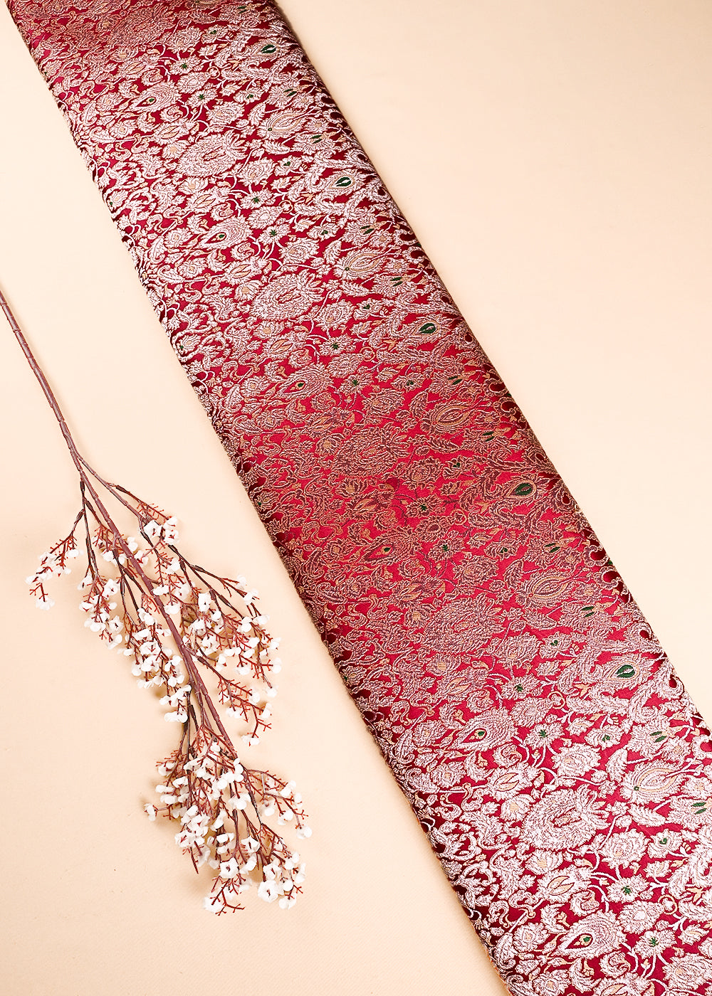 Maroon Banarasi Brocade Fabric With All Over Thread And Zari Handloom 23888