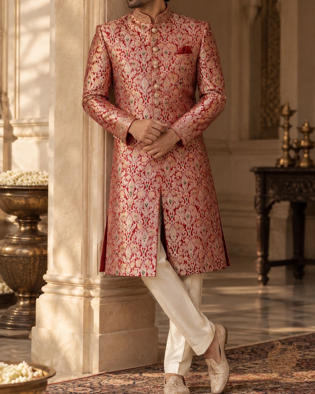Maroon Banarasi Brocade Fabric With All Over Thread And Zari Handloom 23888