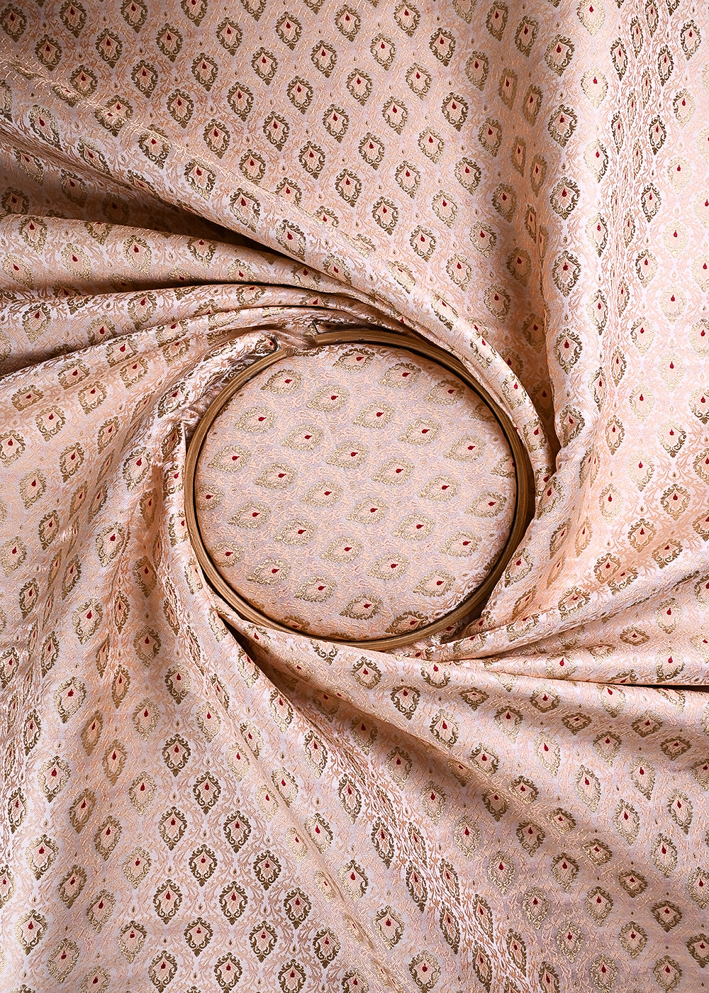 Peach Banarasi Brocade Fabric With All Over Thread And Zari Handloom 23893