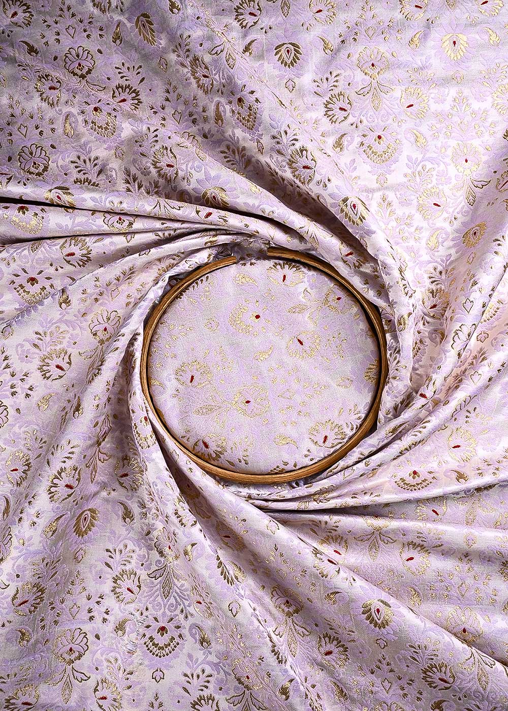 Lavender Banarasi Brocade Fabric With All Over Thread And Zari Handloom 23895
