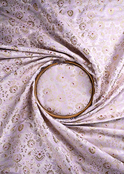 Lavender Banarasi Brocade Fabric With All Over Thread And Zari Handloom 23895