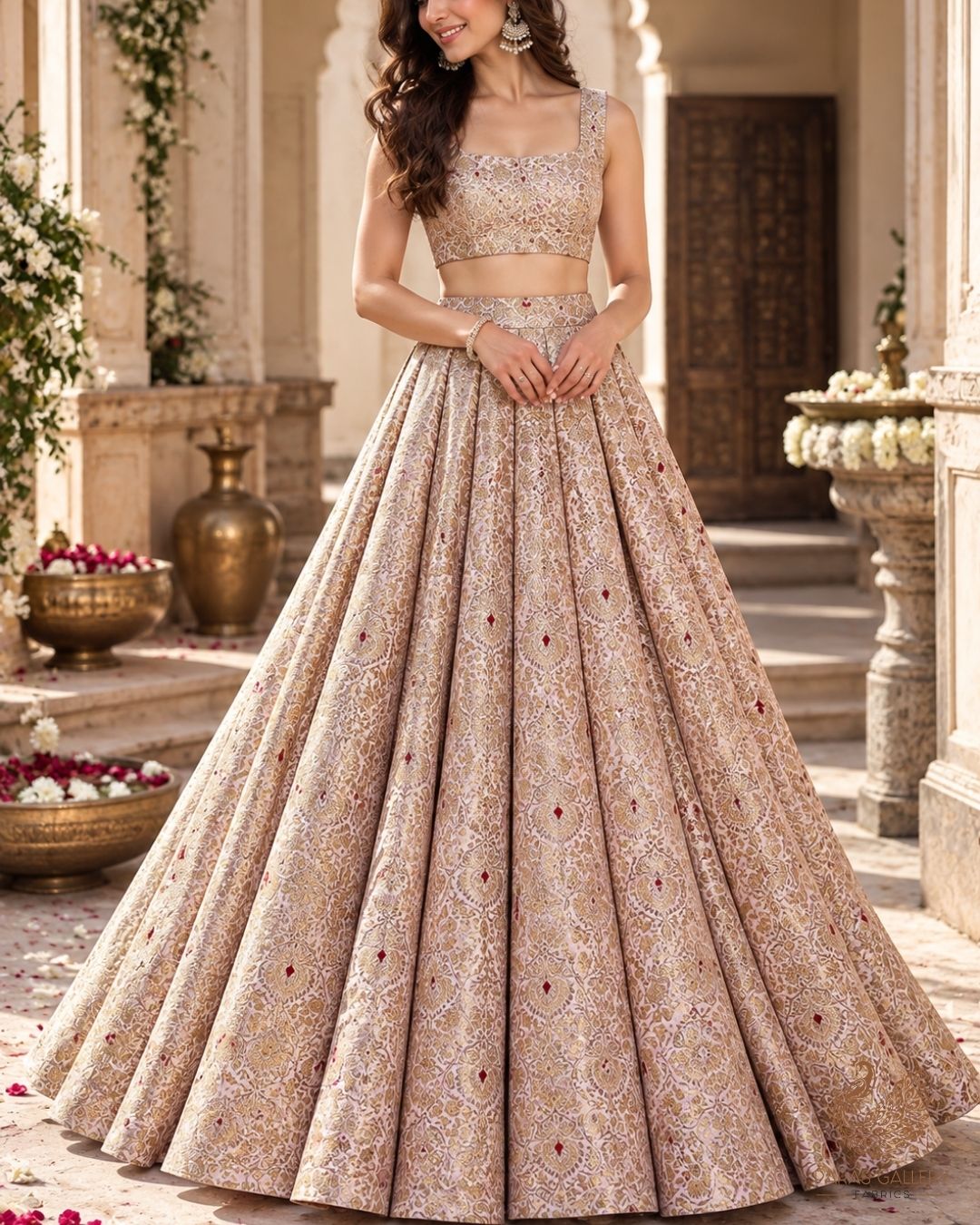 Blush Pink Banarasi Brocade Fabric With All Over Thread And Zari Handloom 23896
